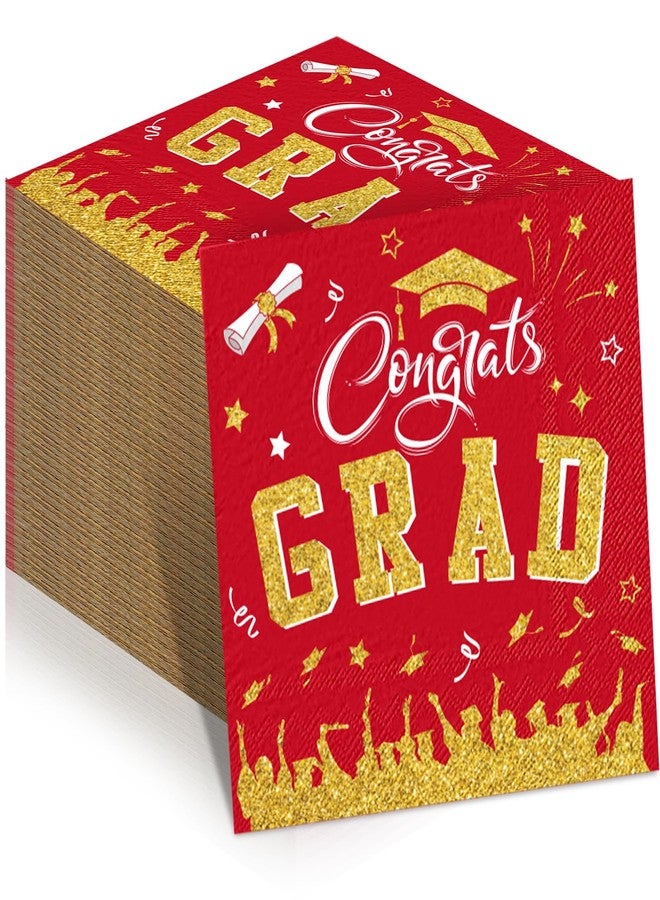 Supervitae 100 Pcs Graduation Napkins Class of 2025 Disposable Graduation Cocktail Napkin Congrats Grad Square Paper Tissues for 2025 High School University College Party Supplies (Red,Grad) - Image 1